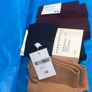 Aeropostale Women's Leggings - Navy Blue, Tan, and Burgundy